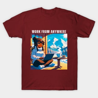 Work From Anywhere - Man in Mountains and Snow T-Shirt
